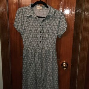 Green flower half button front casual midi